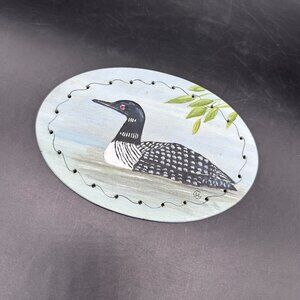 Vintage Art Loon Duck Hand Painted Wooden Oval Blue Cabin Lodge Nature Decor
